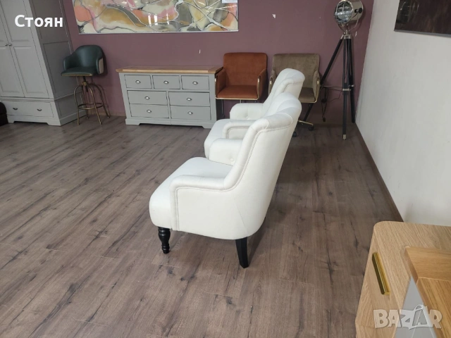 Два броя светло кремави фотьойли от плат, снимка 9 - Дивани и мека мебел - 53802846