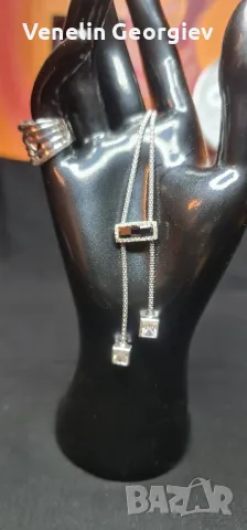 Дамски комплект, сребърно колие и обици, с камъни циркони и оникс 925, снимка 17 - Колиета, медальони, синджири - 49831841