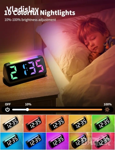 Будилник с RGB нощна светлина, снимка 7 - Детски нощни лампи - 54010940