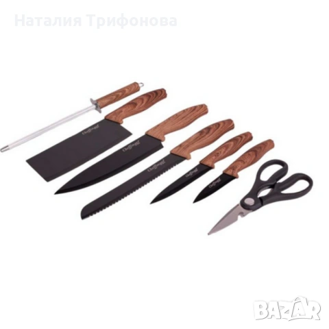 Комплект ножове Cheffinger – 8 части със стойка, точило и ножица за подредена и удобна кухня, снимка 7 - Прибори за хранене, готвене и сервиране - 53927733