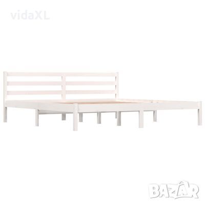 vidaXL Рамка за легло, бор масив, 180x200 см, бяла, Super King（SKU:810446