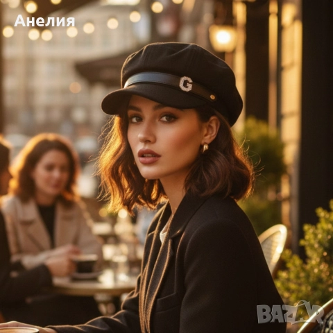 Елегантна дамска шапка тип фуражка, снимка 3 - Шапки - 52664842