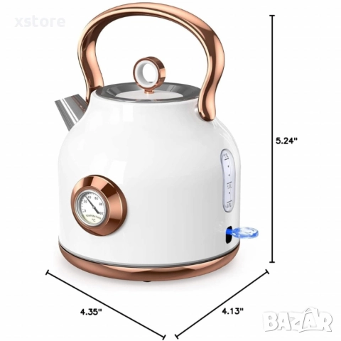 Електрически чайник NESSGRAIM от неръждаема стомана с ретро термометър – 1.7 L, 2200W, снимка 6 - Кани - 52697763