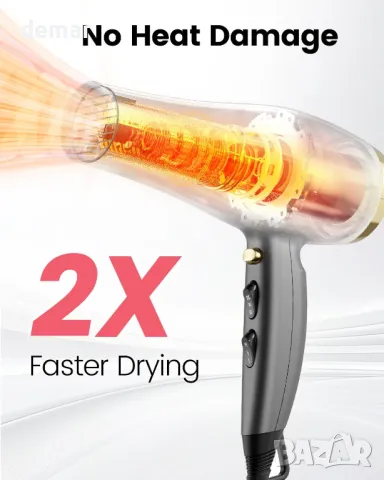 Сешоар Dekuri с дифузьор, професионален йонен сешоар с накрайник, снимка 2 - Сешоари - 49793770