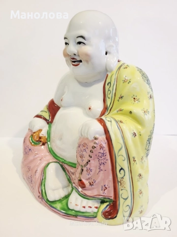 Голяма порцеланова статуетка Buddha Ho Tai, произведена в Китай през 50/60те години на миналия век., снимка 11 - Колекции - 52668255