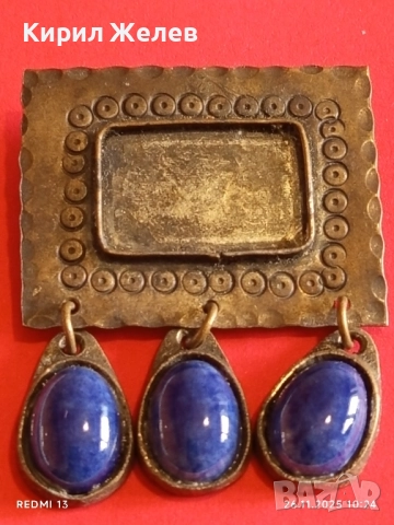 ЕТНО БРОШКА с МЕТАЛЕН ОБКОВ и СИНИ КАМЪНИ ЛАПИС ЛАЗУЛИ 52192, снимка 3 - Други - 52545520