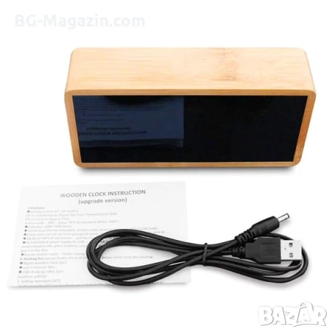 Декоративен LED настолен часовник дървен с термометър светещ в тъмното на ток електронен дигитален, снимка 4 - Други - 51039030