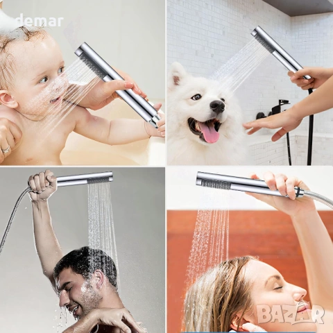 Ръчен душ за високо налягане от неръждаема стомана с маркуч 1.5 м, хромирано покритие, снимка 7 - Душове - 53778998