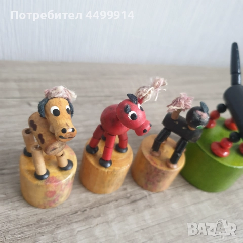 Дървени танцуващи сгъваеми играчки за бутане с палец -4 броя, снимка 3 - Антикварни и старинни предмети - 52669986