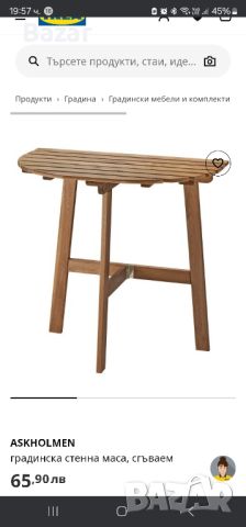 ASKHOLMEN

градинска стенна маса, сгъваема от ИКЕА, снимка 1 - Градински мебели, декорация  - 46418057