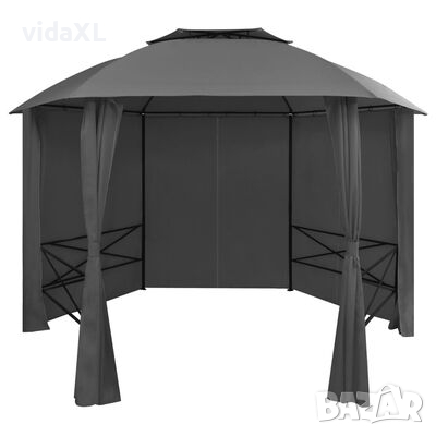 vidaXL Градинска шатра павилион със завеси, шестоъгълна, 360x265 см(SKU:44766
