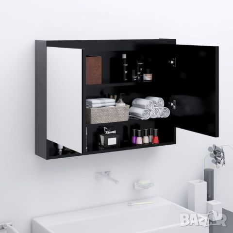 Шкаф с огледало за баня, 80x15x60 см, МДФ, антрацит, снимка 6 - Шкафове - 46070626