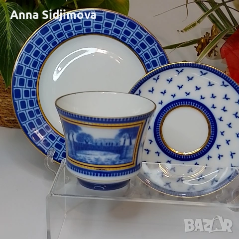 Руски порцелан ИФЗ троен сет за чай , снимка 3 - Чаши - 53014891