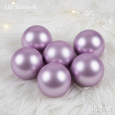 Комплект перлени коледни топки – 6 броя в различни цветове + подарък 6бр златисто блестящи топки., снимка 5 - Декорация за дома - 52341184