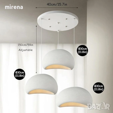 Бял модерен полилей висяща облак 3 каменен скандинавски Wabi-sabi, снимка 4 - Лампи за таван - 51556224