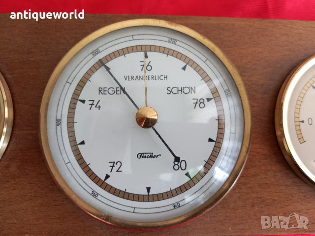  Прицизен Немски Барометър с Хидрометър, Термометър FISHER, снимка 2 - Антикварни и старинни предмети - 46167291