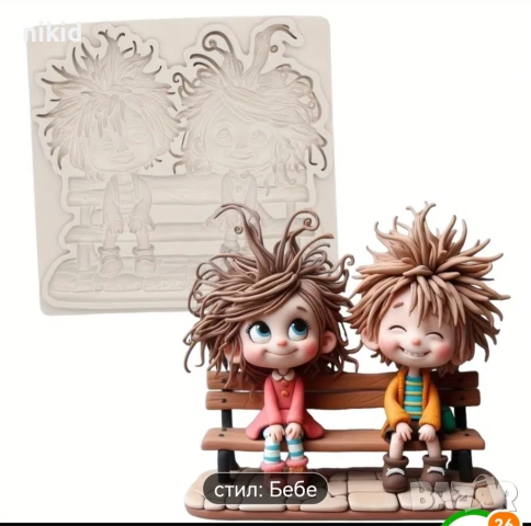 седнали деца дяволчета на пейка силиконов молд форма фондан шоколад декор гипс