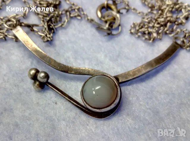 СТАРО АР НУВО СРЕБЪРНО КОЛИЕ СРЕБРО 925 с ЛУНЕН КАМЪК и НУЖДА от ЛЕКА РЕСТАВРАЦИЯ на ВЕРИЖКАТА 32032