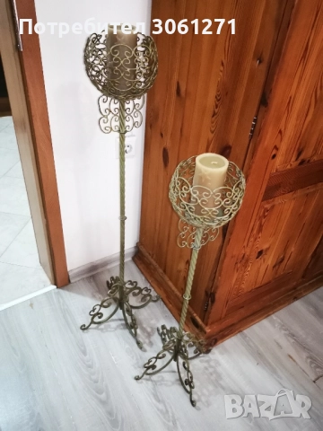 2 брой . Антики Метален свещник, декоративен, светло антик зелен, комплект от 2 брой. Venetian 