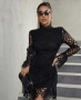 Дантелена  елегантна черна рокля с висока яка дълъг ръкав размер М-Л, снимка 2