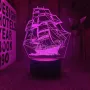 Холограмна 3D LED лампа Ветроходен кораб,RGB Седемцветен Интелигентен Контрол,USB, снимка 3