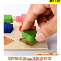 Дървена дъска и геометрични фигури тип пъзел - КОД 3588, снимка 9 - Образователни игри - 45300104