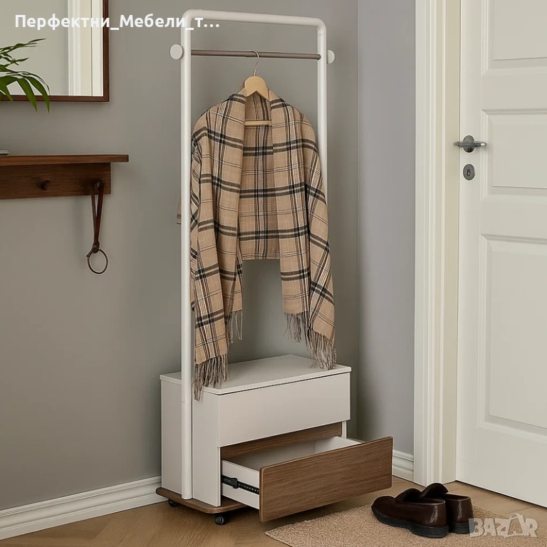 Подвижен мобилен шкаф с 2 чекмеджета и закачалка,нощно шкафче с чекмеджета и закачалка, снимка 1