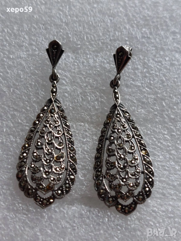Прекрасни сребърни филигранни обеци с маркезити.Сребро проа 925, снимка 1