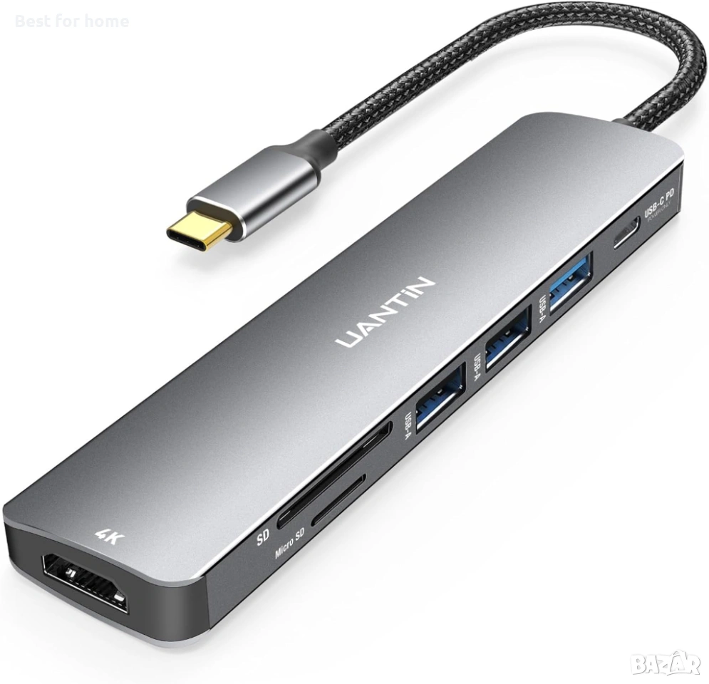 Мултифункционален USB-C Адаптер 3-в-1 UANTIN – 4K HDMI, USB 3.0 и 100W PD Зареждане, снимка 1