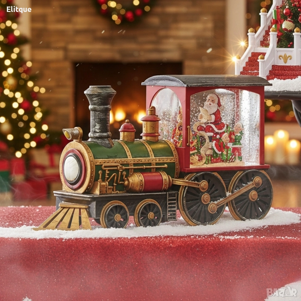 Коледна декоративна композиция „Влакът на Дядо Коледа“ с LED светлина, вода и брокат, снимка 1
