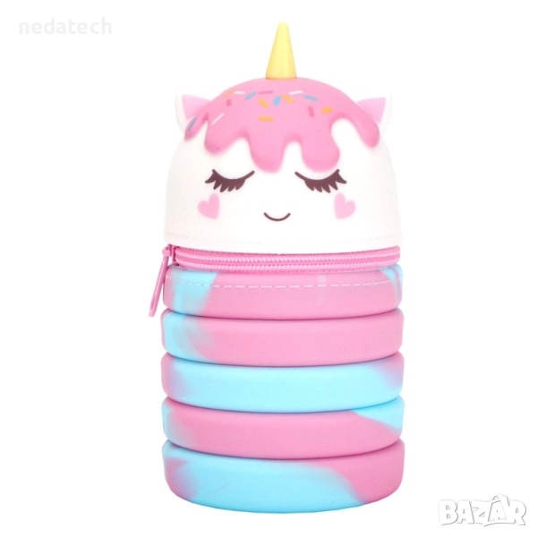 Силиконов сгъваем несесер еднорог, Ø6.5x14см., снимка 1