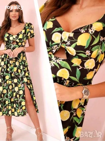 Черна лятна рокля с лимони, снимка 1