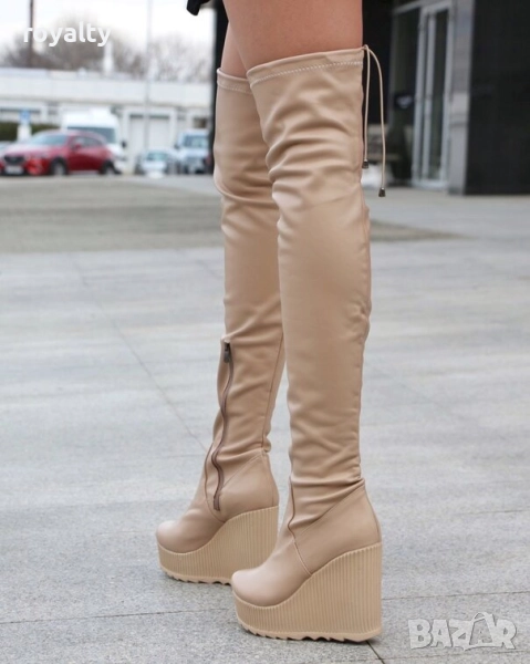 Ботуши на платформа - бежова кожа, снимка 1