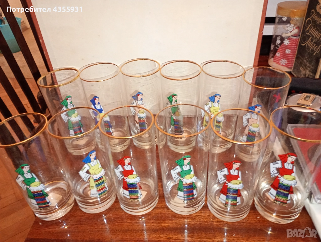 фолклор фолклорен стар български сервиз стари чаши стар комплект сервиз , снимка 1