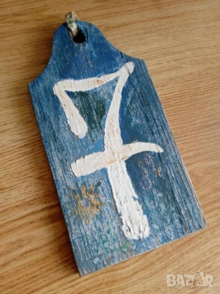 синя дървена дъска с номер 7 за декорация, снимка 1