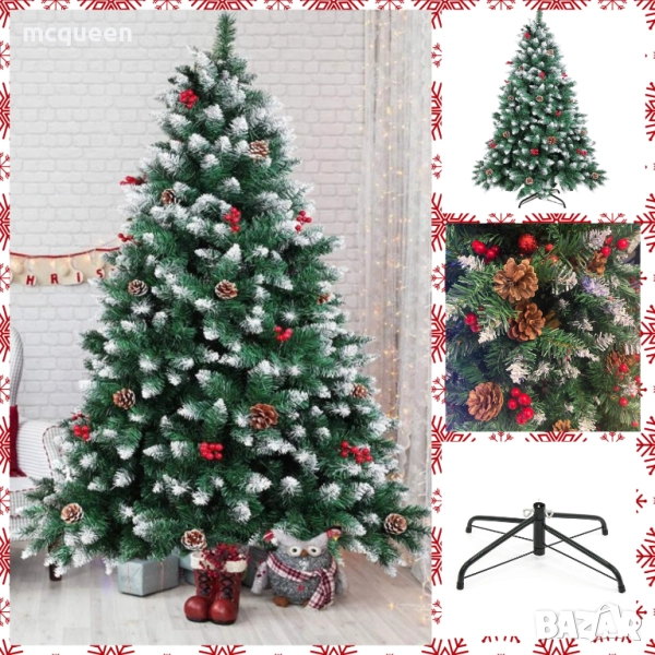 Луксозна Коледна Елха със сняг, шишарки и плодчета!, снимка 1