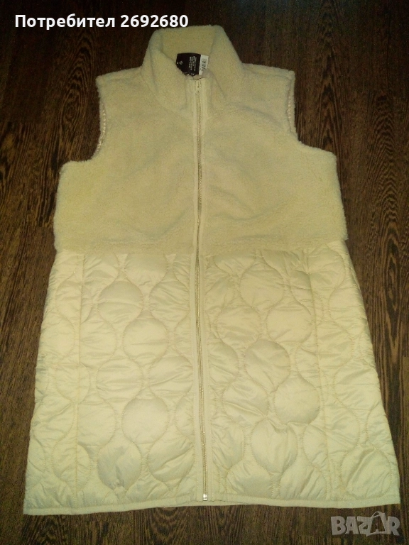 Нов дамски дълъг елек L-ка/бежов, снимка 1