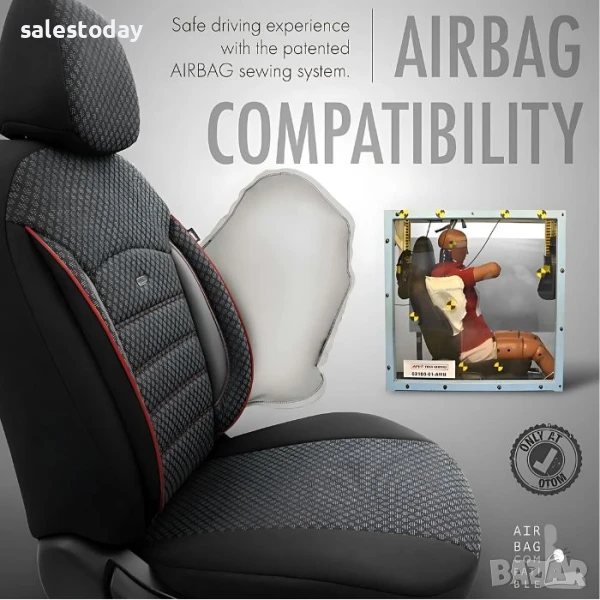 Тапицерия за кола, съвместими със странични AirBag въглавници, черно/червено, снимка 1