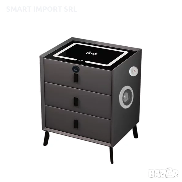 Интелигентно нощно шкафче Smart Heater, USB и Type-C порт, Bluetooth, сив, снимка 1