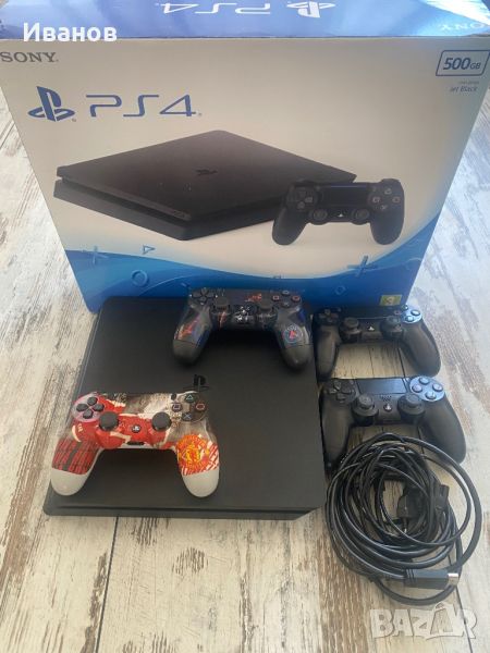 PS 4 slim, 500gb, 4 контролера, акаунт с 29 игри, снимка 1