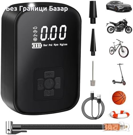 Нов Мощен електрически компресор за гуми 150 PSI с LCD дисплей Помпа, снимка 1