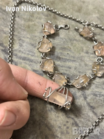 Дамски сребърен комплект с розов кварц 77 грама, снимка 4 - Бижутерийни комплекти - 52931506