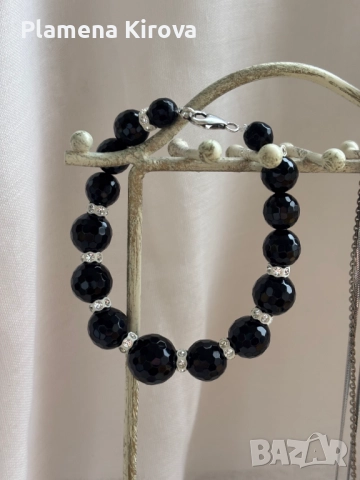 Оникс + сребро 925 | Колие, гривна, обеци, снимка 7 - Бижутерийни комплекти - 52874569