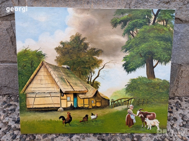 Авторска картина маслени бои върху платно селски пейзаж