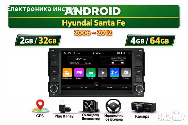 7 Android мултимедия за Hyundai Santa Fe (2006–2012) – Сива или черна