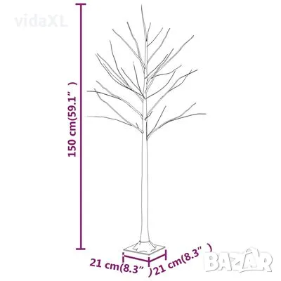 vidaXL LED дърво бяла бреза топло бяло 72 светодиода 150 см (SKU:345143), снимка 4 - Лед осветление - 48361386