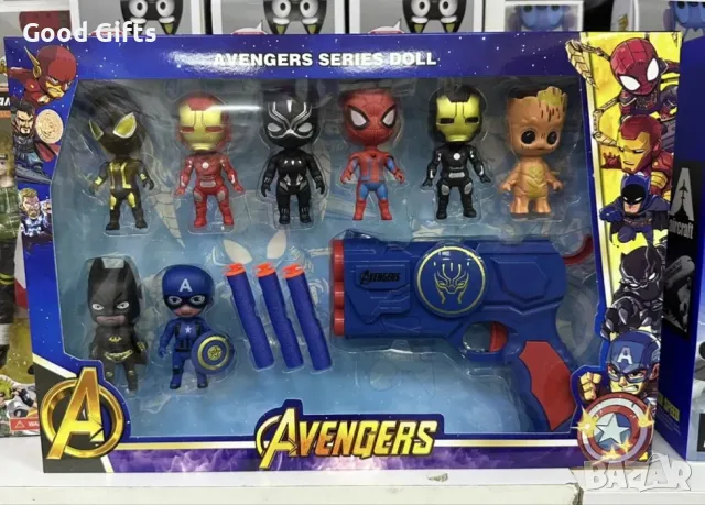 Комплект 8 фигурки с пистолет Avengers, Spiderman/Непобедимите, снимка 2 - Фигурки - 50160695