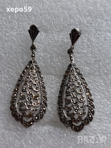 Прекрасни сребърни филигранни обеци с маркезити.Сребро проа 925