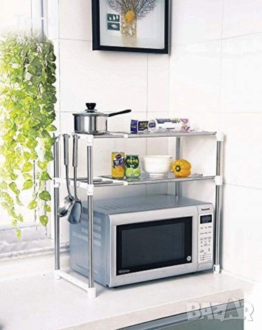 Етажерка за кухня с три рафта "Материал: Супер здрав ABS и неръждаема стомана  Размери: Ш 50-90 х Д , снимка 2 - Етажерки - 45838425