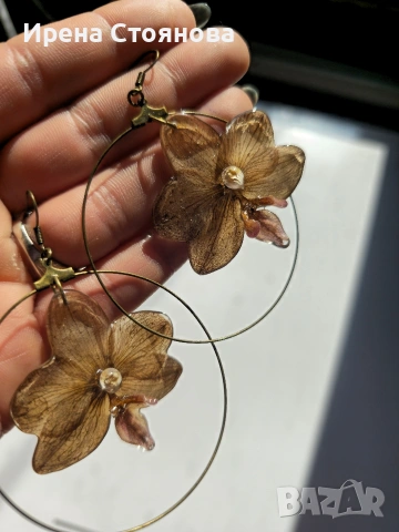 Обеци с естествен цвят на орхидея в кафяви нюанси., снимка 4 - Обеци - 53738154